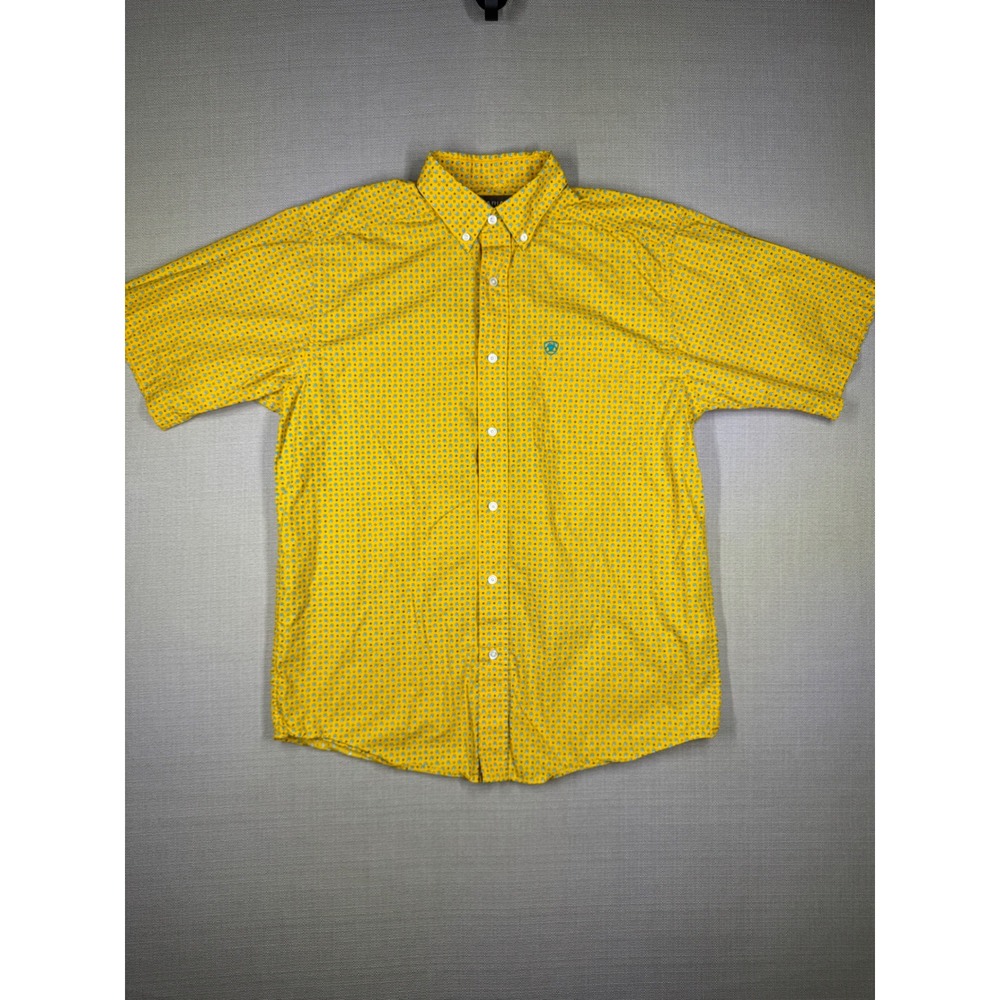 Ariat Mens Yellow Paisley Short Sleeve Button Down Shirt M
